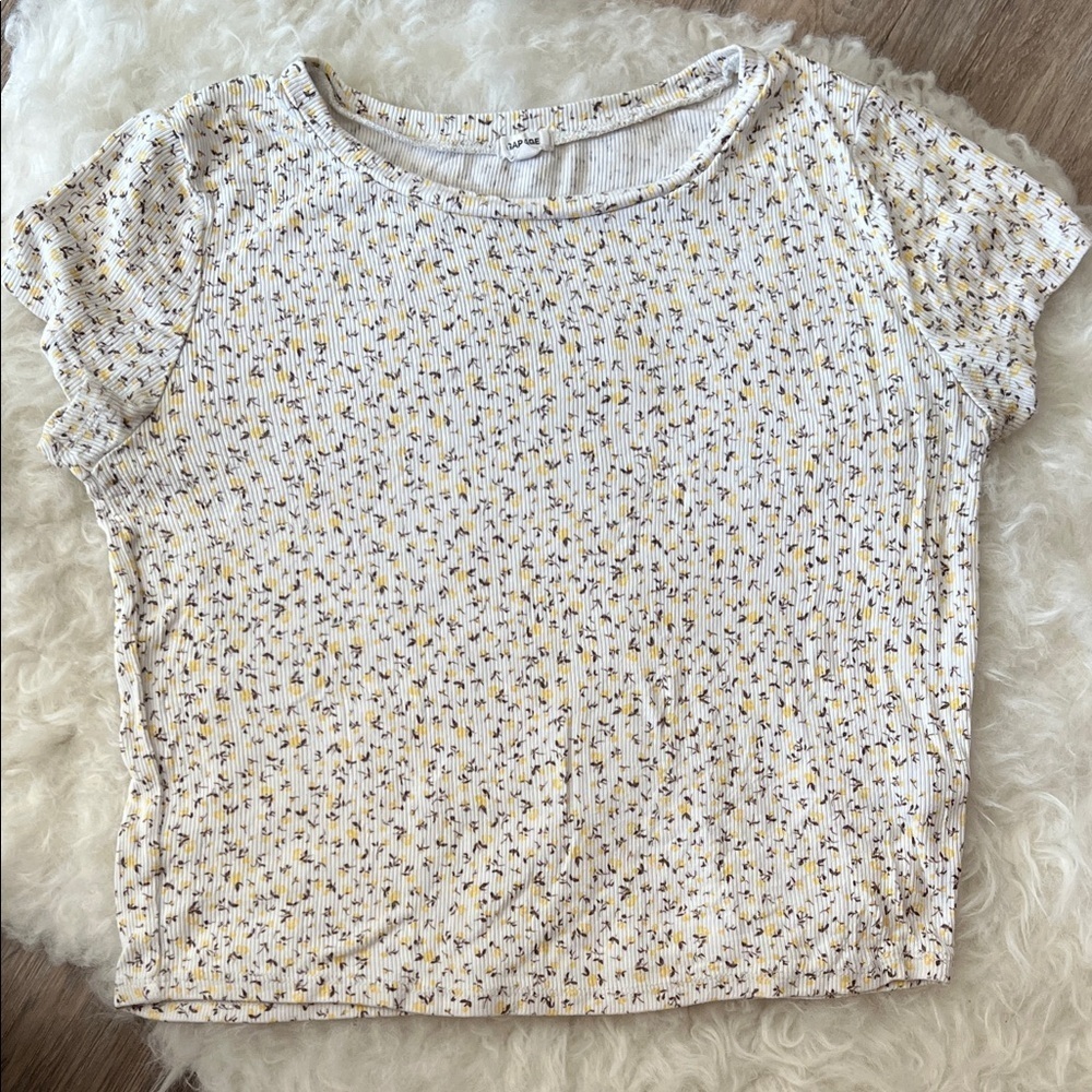 Yellow Floral Women's Short Sleeve Crop Top